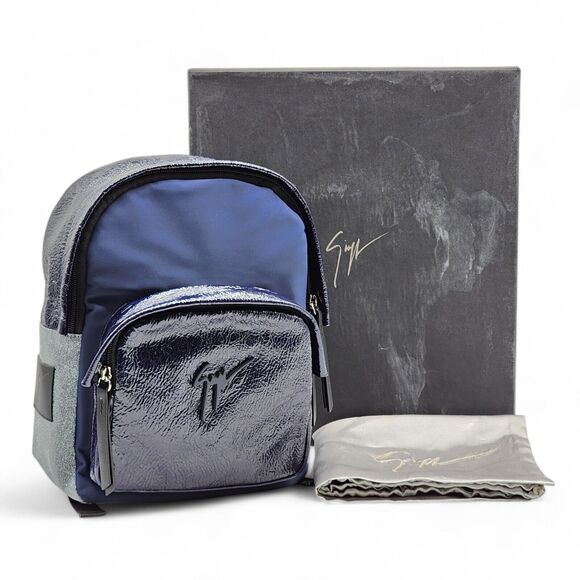 Giuseppe Zanotti Logo Backpack - Nylon, Leather, Suede - Blue Black Gray - $950 - Picture 7 of 8